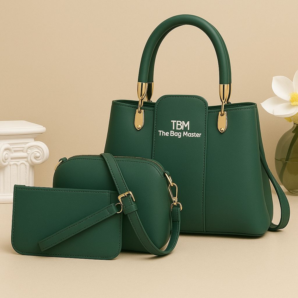 3 Pieces Ladies Handbag Elegant Design Premium Quality Smooth Finish Easy Carry - Black